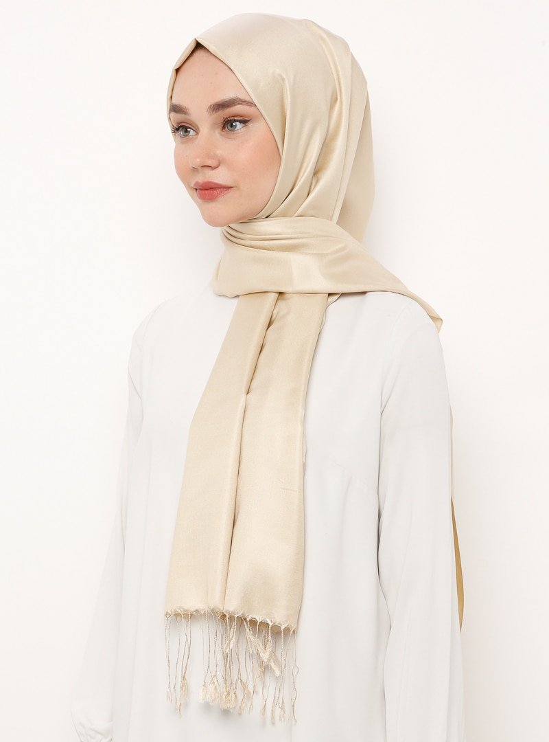 Silk Home Koyu Krem Düz Renk İpek Şal