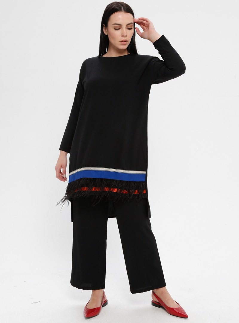 Efraze Siyah Tunik&amp;Pantolon İkili Takım