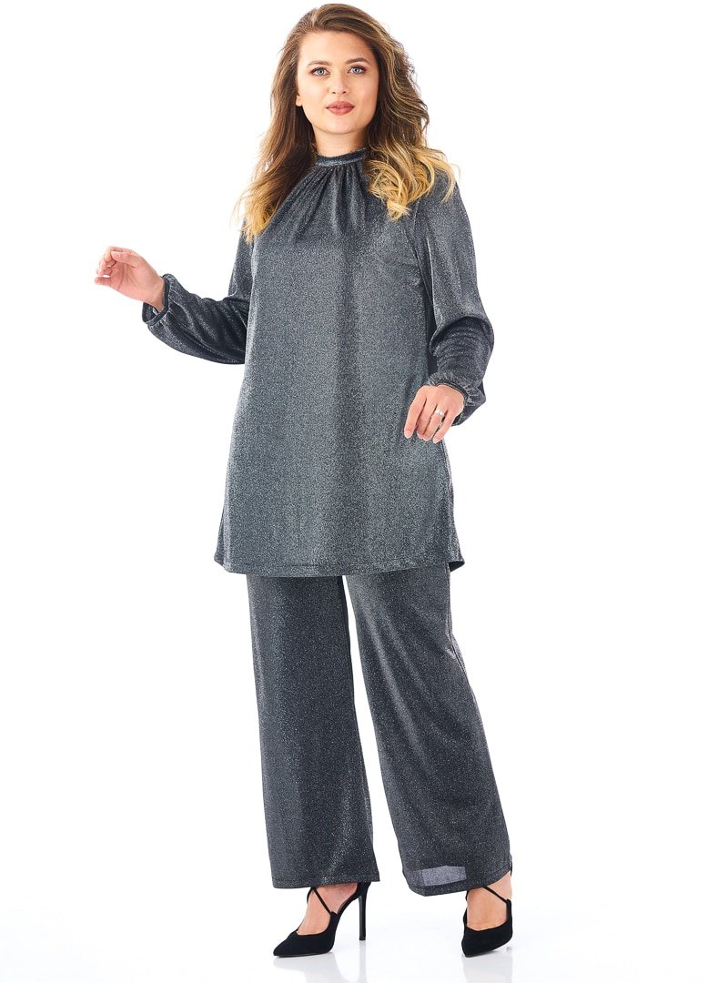 Saliha Gri Pretty Abiye Pantolon&amp;Tunik İkili Takım