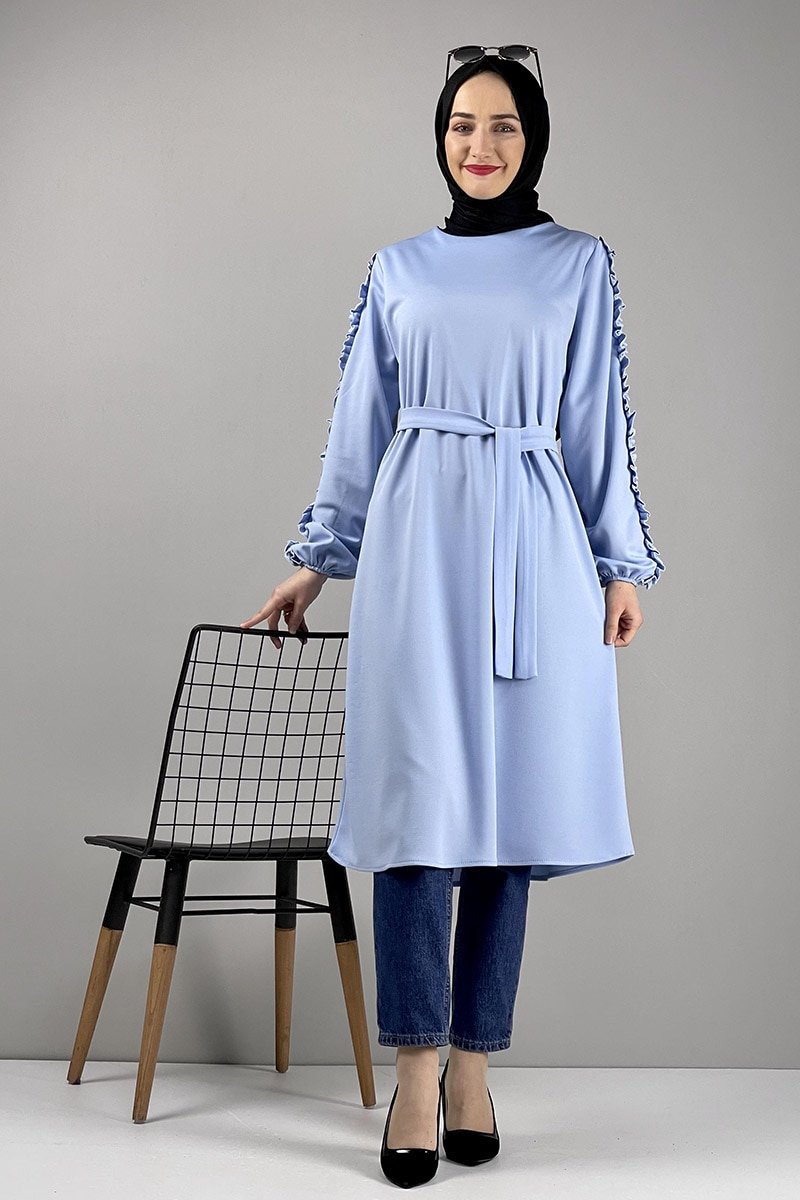 MODAPİNHAN Bebe Mavisi Kol Detaylı Tunik