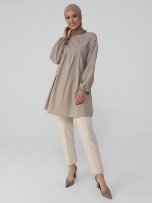Refka Vintage Haki Nakış Detaylı Salaş Tunik