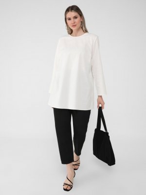 Ekru Büyük Beden Doğal Kumaşlı Sade Tunik