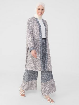 İndigo Çıtır Çiçek Desenli Viskon Kap/Kimono İndigo Çıtır Çiçek Desenli Viskon Kap/Kimono
