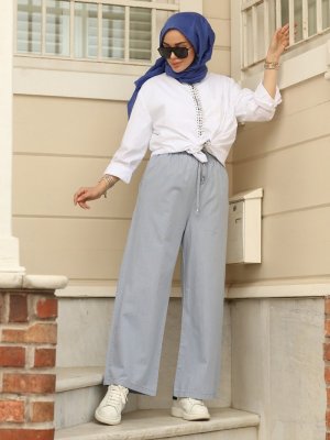 Açık Mavi Tensel Bol Paça Pantolon Açık Mavi Tensel Bol Paça Pantolon