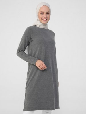 Antrasit Viskon Kumaştan Bisiklet Yaka Tunik Antrasit Viskon Kumaştan Bisiklet Yaka Tunik