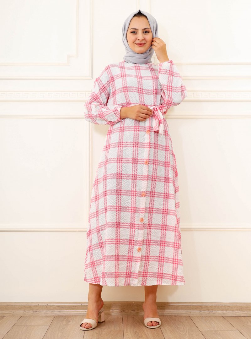 Moda Dua Pembe Ekoseli Elbise