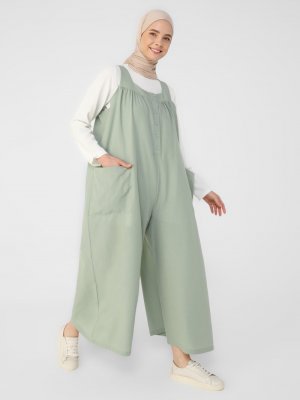 Antik Yeşil Kalın Askılı Düğme Ve Cep Detaylı Salaş Tulum Antik Yeşil Kalın Askılı Düğme Ve Cep Detaylı Salaş Tulum