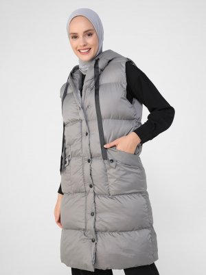 Gri Kapüşonlu Yelek