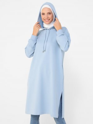 Açık Bebe Mavisi Yanları Yırtmaçlı Sweatshirt Açık Bebe Mavisi Yanları Yırtmaçlı Sweatshirt