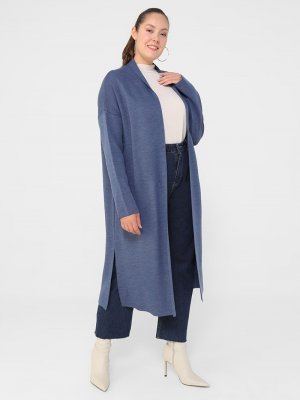 Mavi Melanj Büyük Beden Triko Hırka