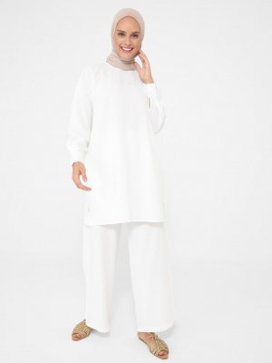 Beyaz Aerobin Tunik&pantolon İkili Takım
