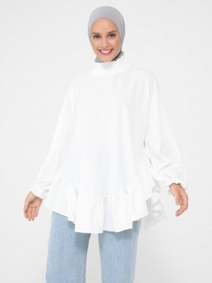 Off White Volan Detaylı Aerobin Tunik Off White Volan Detaylı Aerobin Tunik