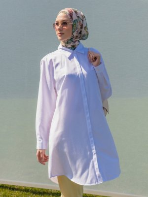 Beyaz Büyük Beden Gömlek Tunik Beyaz Büyük Beden Gömlek Tunik