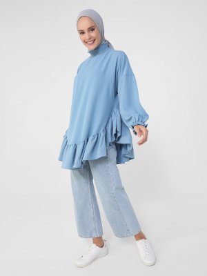 İndigo Volan Detaylı Aerobin Tunik İndigo Volan Detaylı Aerobin Tunik