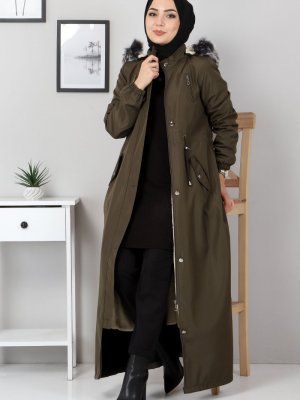 Beli Bağcıklı Kapaklı Mont Haki