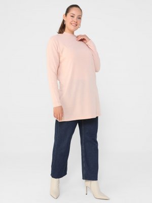 Pudra Büyük Beden Bisiklet Yaka Triko Tunik Pudra Büyük Beden Bisiklet Yaka Triko Tunik