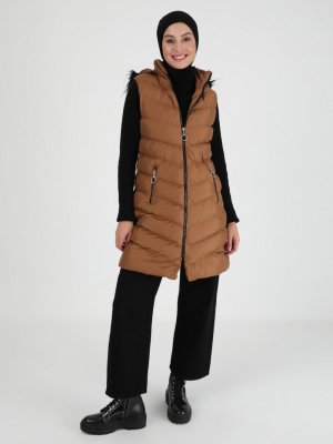 Taba Şapkası Kürk Detaylı Yelek