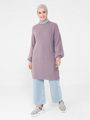Vintage Mor Örgülü Triko Tunik Vintage Mor Örgülü Triko Tunik