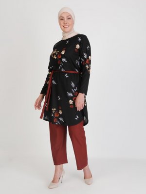 Taba Siyah Tunik & Pantolon İkili Takım Taba Siyah Tunik & Pantolon İkili Takım