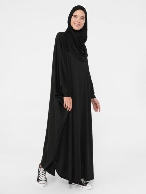 Siyah Pamuklu Düz Renk Elbise