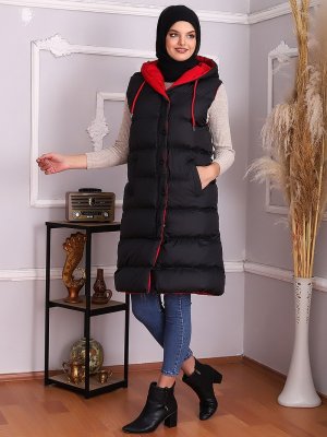 Bordo Astarlı Siyah Şişme Yelek Bordo Astarlı Siyah Şişme Yelek