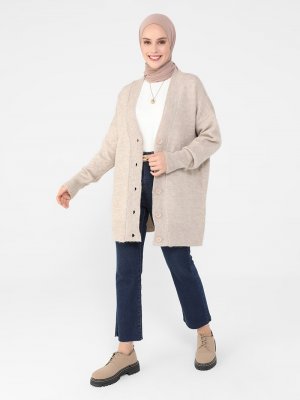 Vizon Düğme Detaylı Triko Hırka