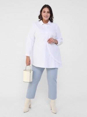 Beyaz Büyük Beden Düğme Detaylı Tunik