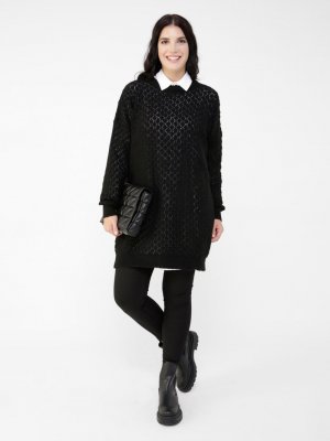 Siyah Büyük Beden Kendinden Desenli Triko Tunik Siyah Büyük Beden Kendinden Desenli Triko Tunik