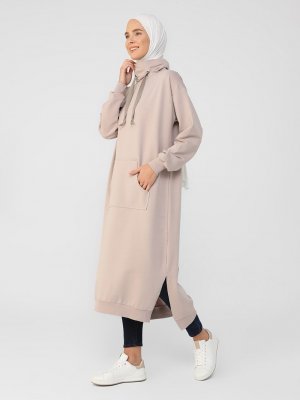 Derin Pembe Boğazlı Yaka Cepli Sweatshirt Derin Pembe Boğazlı Yaka Cepli Sweatshirt