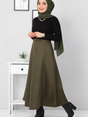 Haki Süet Mevlana Etek Haki Süet Mevlana Etek