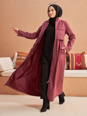 Gül Kurusu Fermuarlı Trençkot