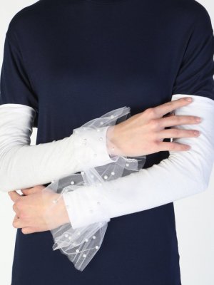 Beyaz İnci Tüllü Penye Kolluk Beyaz İnci Tüllü Penye Kolluk