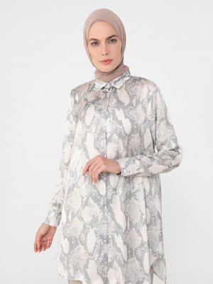 Vizon Geniş Kesim Desenli Saten Tunik Vizon Geniş Kesim Desenli Saten Tunik