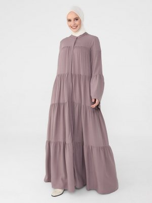 Refka Vintage Mor İspanyol Kollu Salaş Viskon Elbise