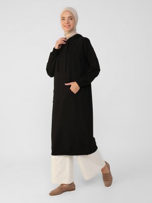 Siyah Kanguru Cepli Kapüşonlu Sweatshirt Siyah Kanguru Cepli Kapüşonlu Sweatshirt