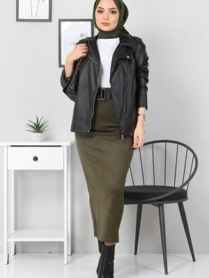 Haki Süet Kalem Etek