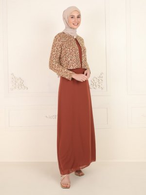 Tarçın Ceketli Kolsuz Abiye Elbise