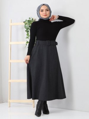 Füme Balıksırtı Desenli Mevlana Etek Füme Balıksırtı Desenli Mevlana Etek