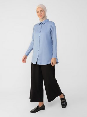 İndigo Oxford Kumaştan Basic Gömlek İndigo Oxford Kumaştan Basic Gömlek
