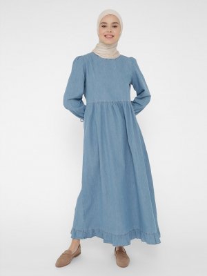 Mavi Kol Detaylı Kot Elbise