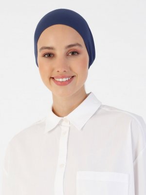 Lacivert Nefes Alan Kumaş Geniş Ebatlı Bağcıklı Bone