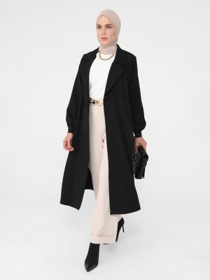 Siyah Kemerli Trençkot