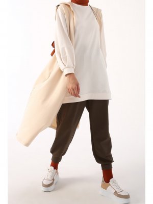 Yeni Bej Omuz Şeritli Fermuarlı Yelek