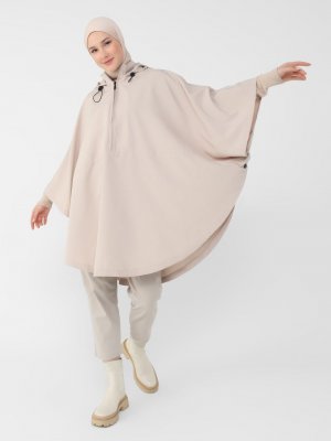 Camel Kapüşonlu Panço