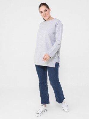 Koyu Gri Büyük Beden Yanları Fırfır Detaylı Tunik