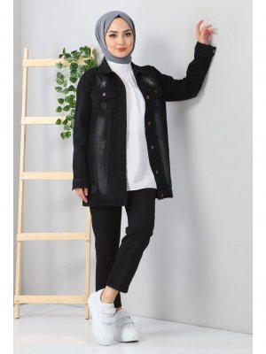 Siyah Düğmeli Kot Ceket
