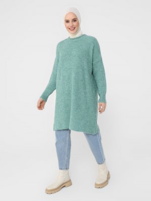 Mint Yeşili Bisiklet Yaka Triko Tunik Mint Yeşili Bisiklet Yaka Triko Tunik