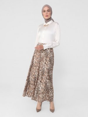 Camel Leopar Desenli Saten Etek Camel Leopar Desenli Saten Etek