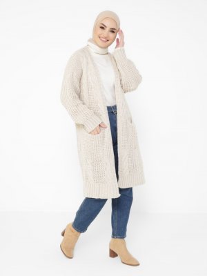 Bej Örgülü Triko Hırka Bej Örgülü Triko Hırka