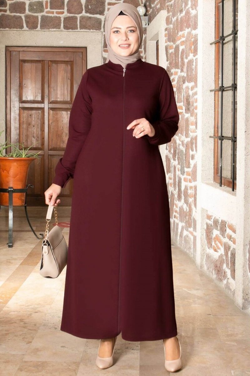 MFA Moda Mürdüm Fermuarlı Ferace